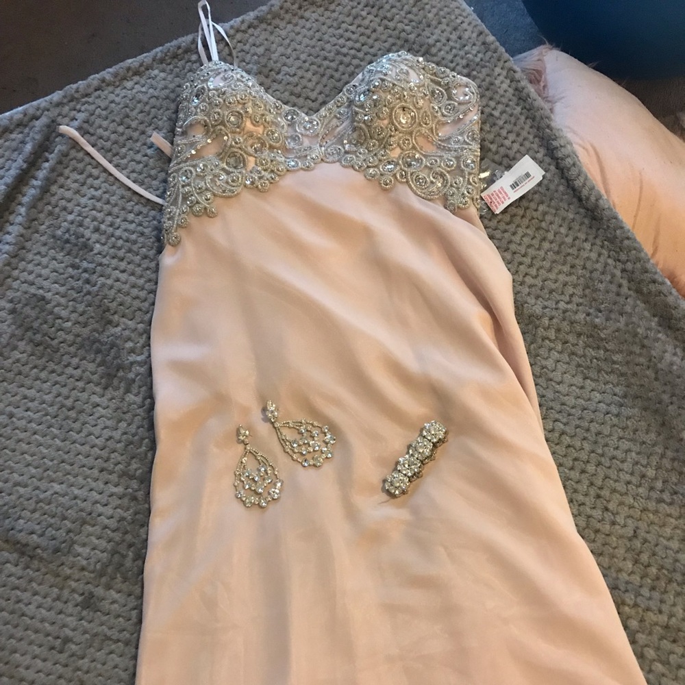 Sweetheart dress, embellished blush dress